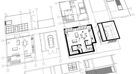 house architectural project sketch 3d illustration	