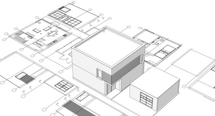 house architectural project sketch 3d illustration	