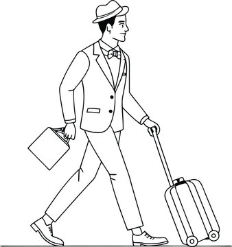 recommend clip art: Office going gentleman carrying small luggage continuous single line drawing