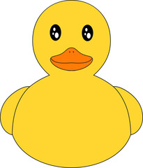 Cute smiling drawn yellow rubber duck vector illustration. Sweet cartoon isolated design element.