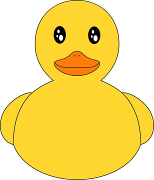 Cute smiling drawn yellow rubber duck vector illustration. Sweet cartoon isolated design element.