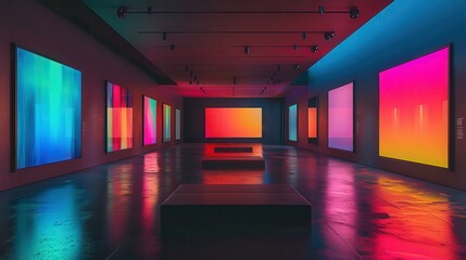 Modern Art Gallery. Vibrant Colors and Blank Canvases in Contemporary Museum Setting