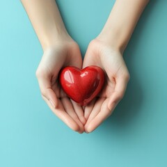 Obraz premium Hands Cradling Red Heart Symbol of Love and Care