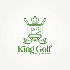 minimalist sport golf club badge icon logo vector illustration design. simple modern golf club with badge and king crown logo concept