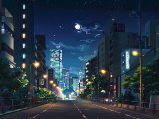 Fototapeta premium beautiful night atmosphere on a city street background illustration