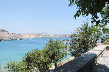 Obraz premium Panorama view on a clear summer day full of sun. Panorama of the island of Rhodes. 