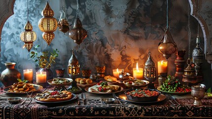 Fototapeta premium Arabic and Middle Eastern dinner table background