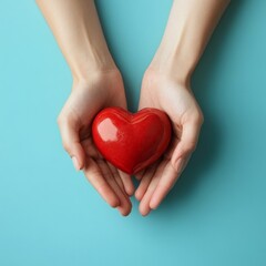 Obraz premium Hands Cradling Red Heart Symbol of Love and Care