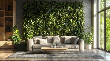 Vertical Green Wall in modern living room interior,