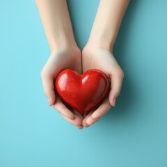 Fototapeta premium Hands Cradling Red Heart Symbol of Love and Care