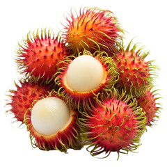 Rambutans whole and peeled isolated on a white background. Ai generated