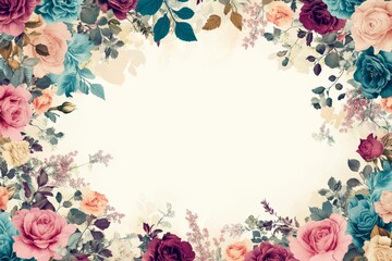 Elegant floral border with vibrant flowers lush greenery on light background. Ideal for decorative designs wedding invitations or romantic designs valentines day, mother's day, women's day