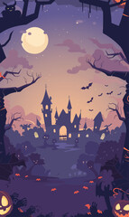 Happy Halloween party poster. Art cover horror night. October 31 holiday evening promotional artwork. Vector