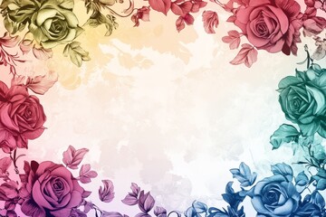 Naklejka premium Elegant floral border with vibrant flowers lush greenery on light background. Ideal for decorative designs wedding invitations or romantic designs valentines day, mother's day, women's day