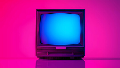 Retro Monitor Neon Colors 90's Style Poster. Retro futuristic vibe background.