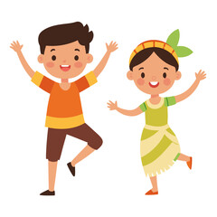 2 Set of Manipuri Dance Children Silhouette - Vector Clipart, SVG & Cricut Files for T-shirt and Craft Projects