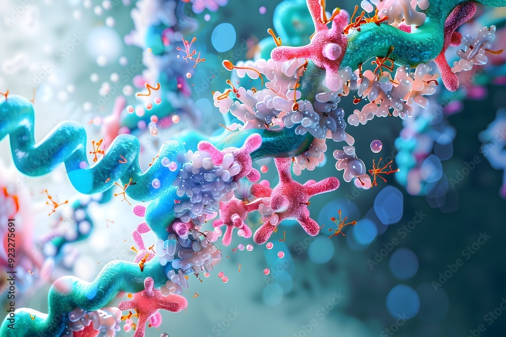 Poster abstract cellular structure with colorful shapes.