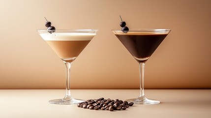 Elegant Espresso Martini with Coffee Beans and Cherries in Sophisticated Glassware