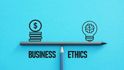 Business ethics is shown on the conceptual photo using the text