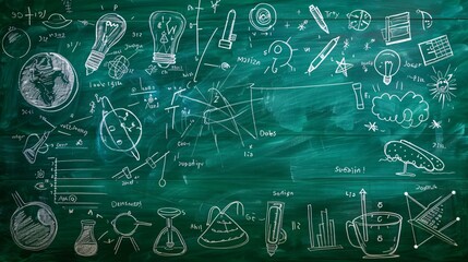 Fototapeta premium school formulas on the green blackboard 