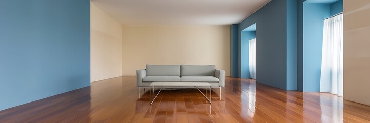 living room in beige tones with a stylish sofa.  modern interior background, living room, Contemporary style