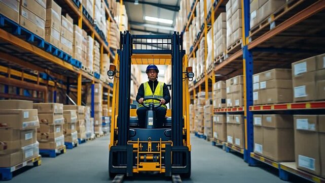 An employee using a forklift at a warehouse