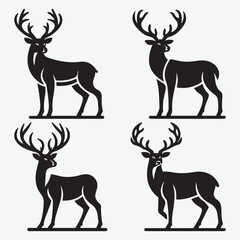 Naklejka premium Black Deer Silhouette Bundle Logo Illustration Clipart 