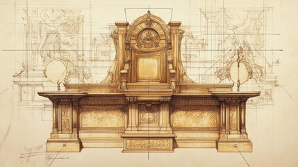 Solomon’s Throne Crafted from Ivory and Gold, Symbolizing His Royal Authority, 1 Kings Biblical Illustration, Bible Wall Art, Beige Background