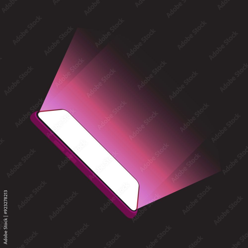 Poster smartphone and mobile screen display with 3d perspective side view and pink lighting - vector illust
