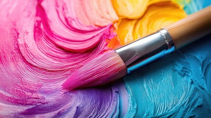 Fototapeta premium Close Up of Colorful Paintbrush With Paint 