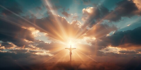 A man in a cross is flying through the sky by AI generated image