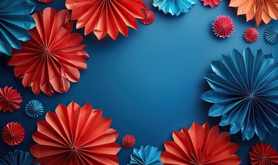 Obraz premium independence day usa banner mockup paper fans in american national colors usa presidents day american labor day memorial day concept.