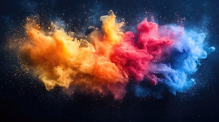 A cloud of colorful smoke with red, orange, yellow and blue colors The smoke is swirling