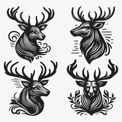 Fototapeta premium Black Deer Silhouette Bundle Logo Illustration Clipart