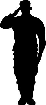 recommend clip art: silhouette of a salute soldier military salute in black and white background.