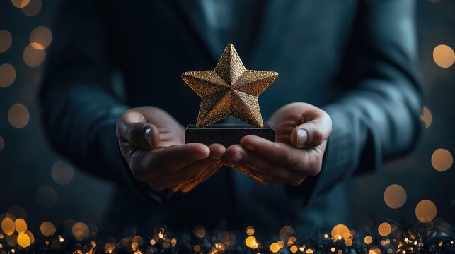 Businessman awards star to optimal team for productivity and recruiting