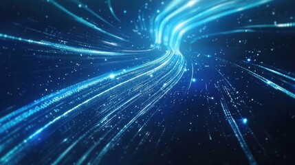 Fototapeta premium Abstract Blue Lines and Glowing Particles