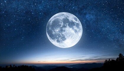 Fototapeta premium High-resolution wallpaper of a starry night sky with a glowing full moon