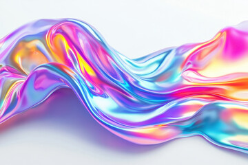 Vibrant flowing fabric with iridescent rainbow colors creating a dynamic and fluid appearance