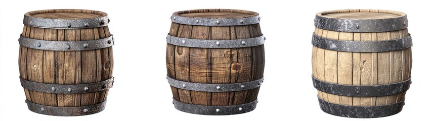 Obraz premium Three Wooden Barrels with Metal Bands