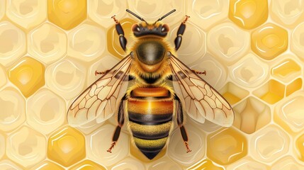 A bee is on a yellow background