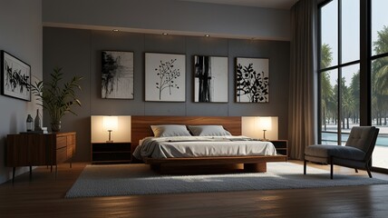 Obraz premium Modern Interior With Bright Wall, Living room, Bed room, kitchen, House Plants