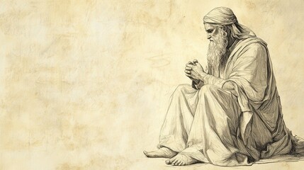 Fototapeta premium Biblical Illustration of Solomon Praying at Gibeon Where God Grants Him Wisdom, Depicting a Divine Encounter, Bible Wall Art, Beige Background