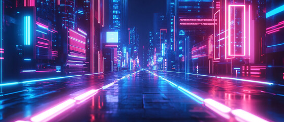 Fototapeta premium Futuristic Cityscape with Neon Lights and Cyberpunk Aesthetic