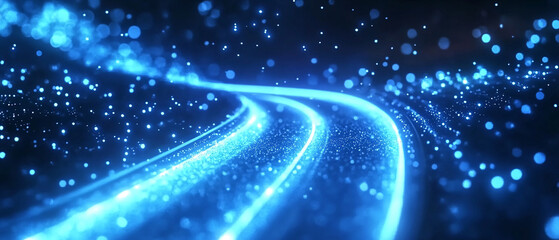 Fototapeta premium Abstract Blue Glowing Lines with Sparkles and Bokeh Background