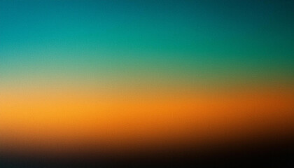 Naklejka premium Soft Gradient Horizon. A Blur of Fiery Orange Transitioning into Calm Turquoise, Warmth of Sunset. Grunge Cinematic Grainy Poster Banner Background With Copy Space