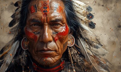 native american indian chief artwork digital art portrait generative ai.