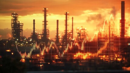 Fototapeta premium An economic decline chart over an industrial factory background