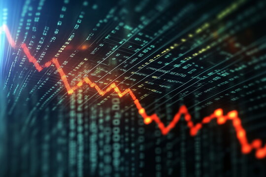 A bar graph showing a steep decline on a digital data stream bac