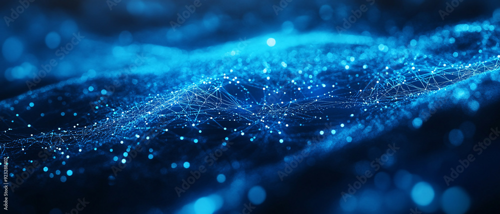 Poster abstract blue digital network background with connected lines and dots, abstract blue digital networ